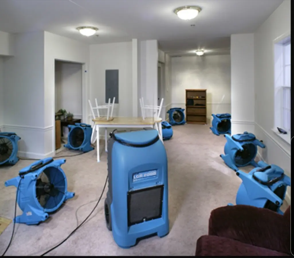 Air movers and dehumidifier setup for Water Damage Restoration in Prescott